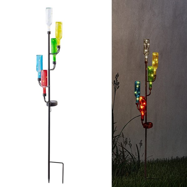 Alpine Multicolored Glass/Iron 37 in. H Bottle Tree Solar Garden Stake QTT504SLR